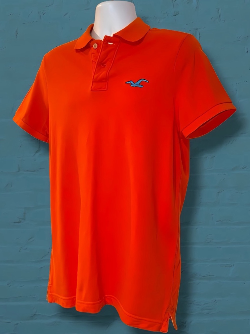 Hollister Surfer Cut Polo Shirt XL Orange Blue Logo Classic Casual Cotton